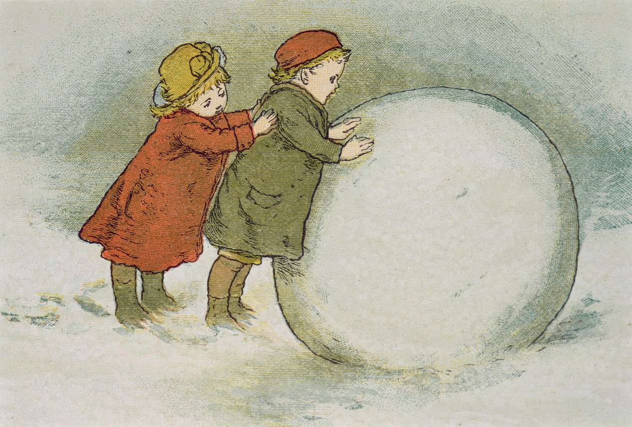 Kinder rollen Schneebälle von Lizzie Mack