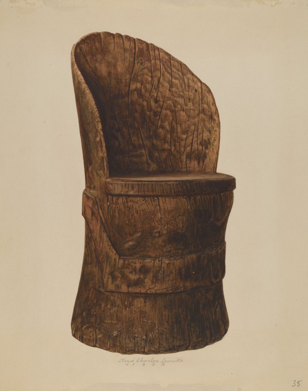 Holzstuhllog, 1938 von Lloyd Charles Lemcke