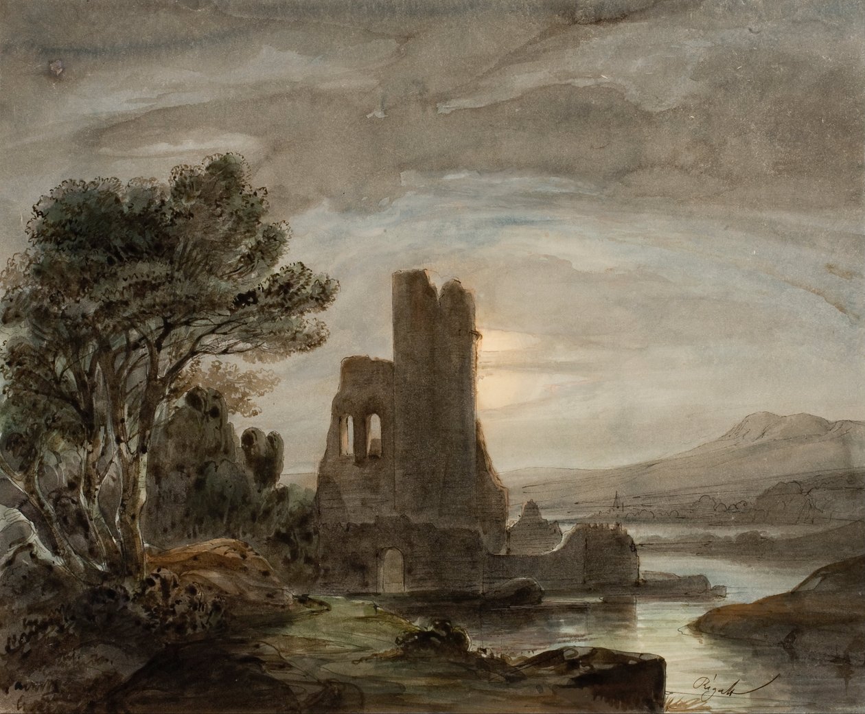 Nachtlandschaft mit zerstörtem Kloster von Lluís Rigalt