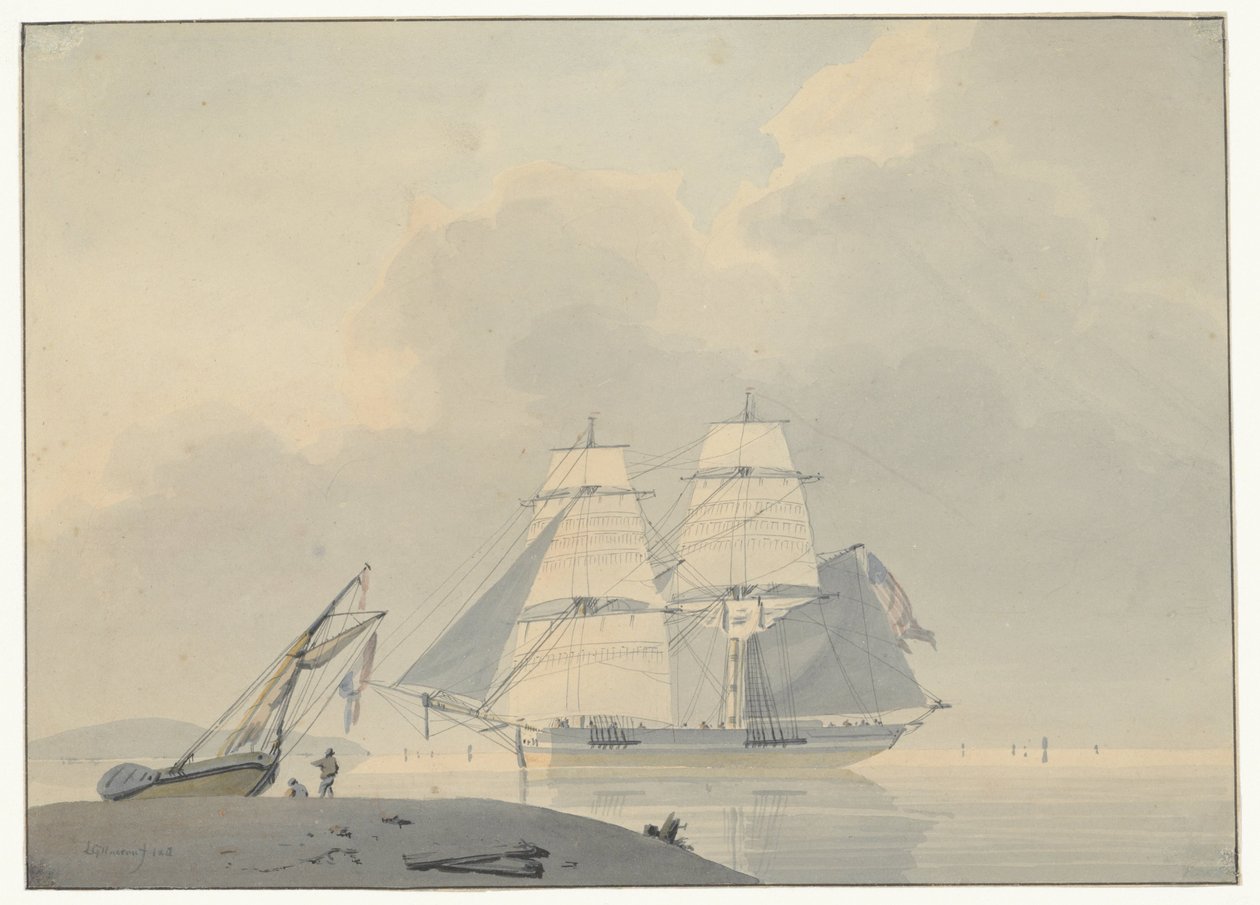 Segelschiff in ruhigem Wasser von Lodewijk Gilles Haccou