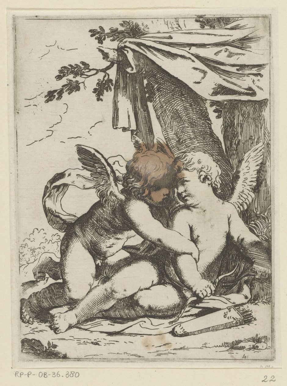 Zwei Putti unter einem Zelttuch von Lorenzo Loli