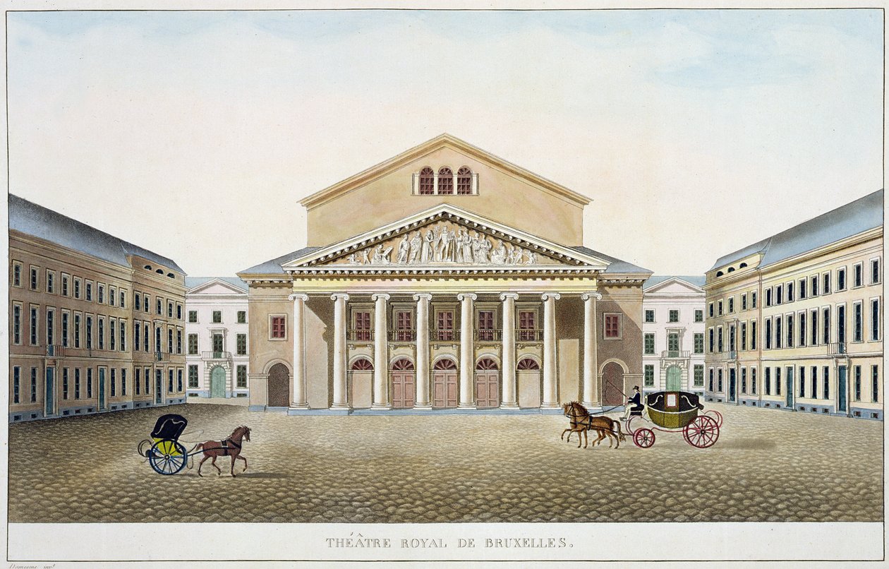 Theatre Royal, Brüssel, aus Choix des Monuments, Edifices et Maisons les plus remarquables du Royaume des Pays-Bas von Pierre Jacques Goetghebuer, graviert vom Autor, veröffentlicht 1827 von Louis Damesme