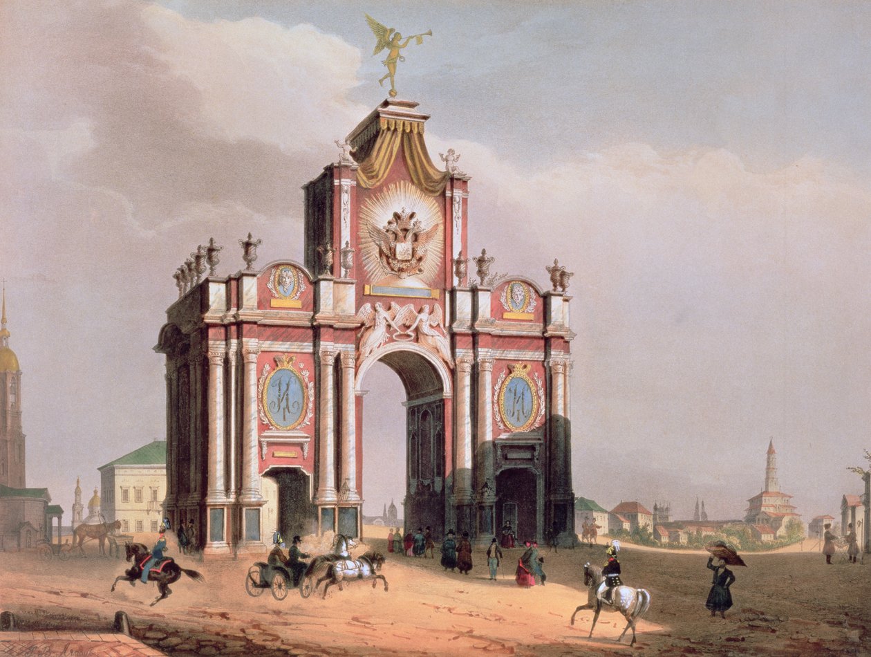 Das Rote Tor in Moskau, gedruckt von Lemercier, Paris, 1840er Jahre von Louis Jules Arnout