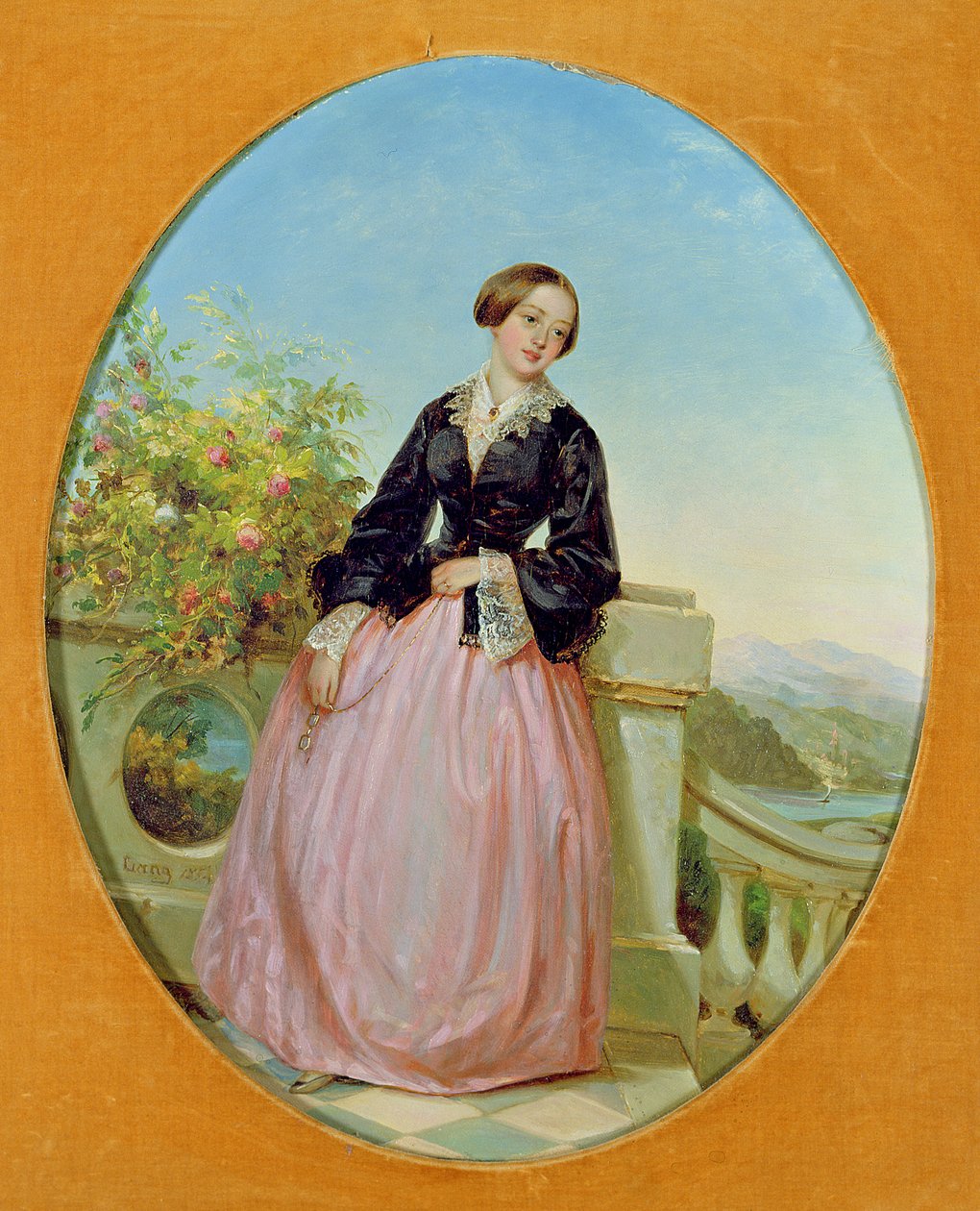Eine junge Frau auf einem Balkon, 1854 von Louis Lang