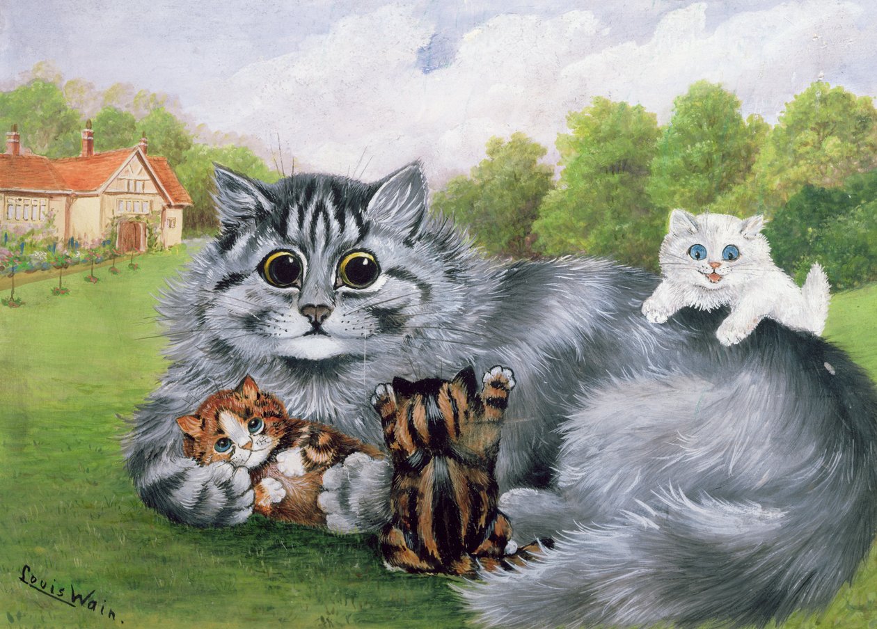 Katze und ihre Kätzchen von Louis Wain