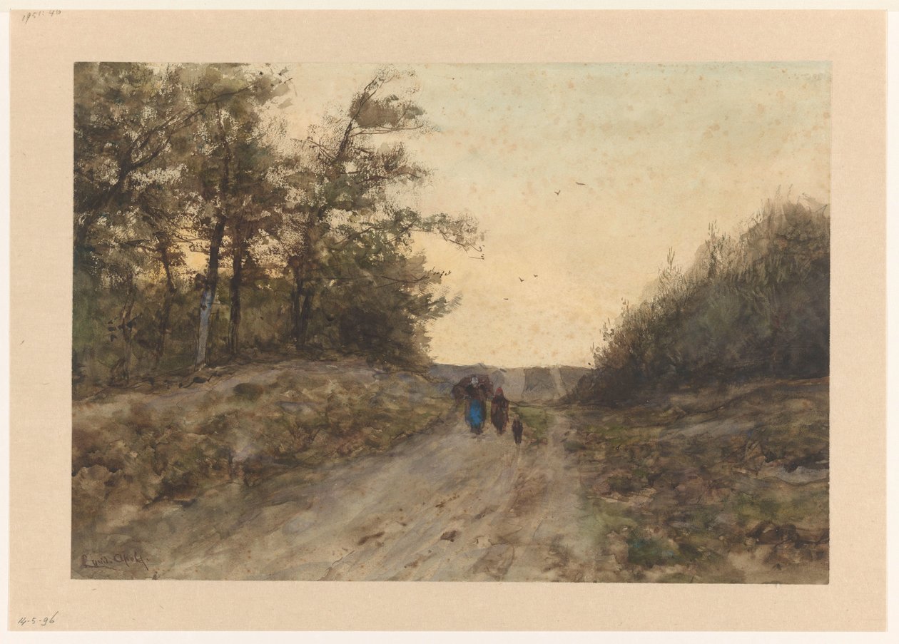 Landschaft mit Figuren auf einem Feldweg von Louis Apol