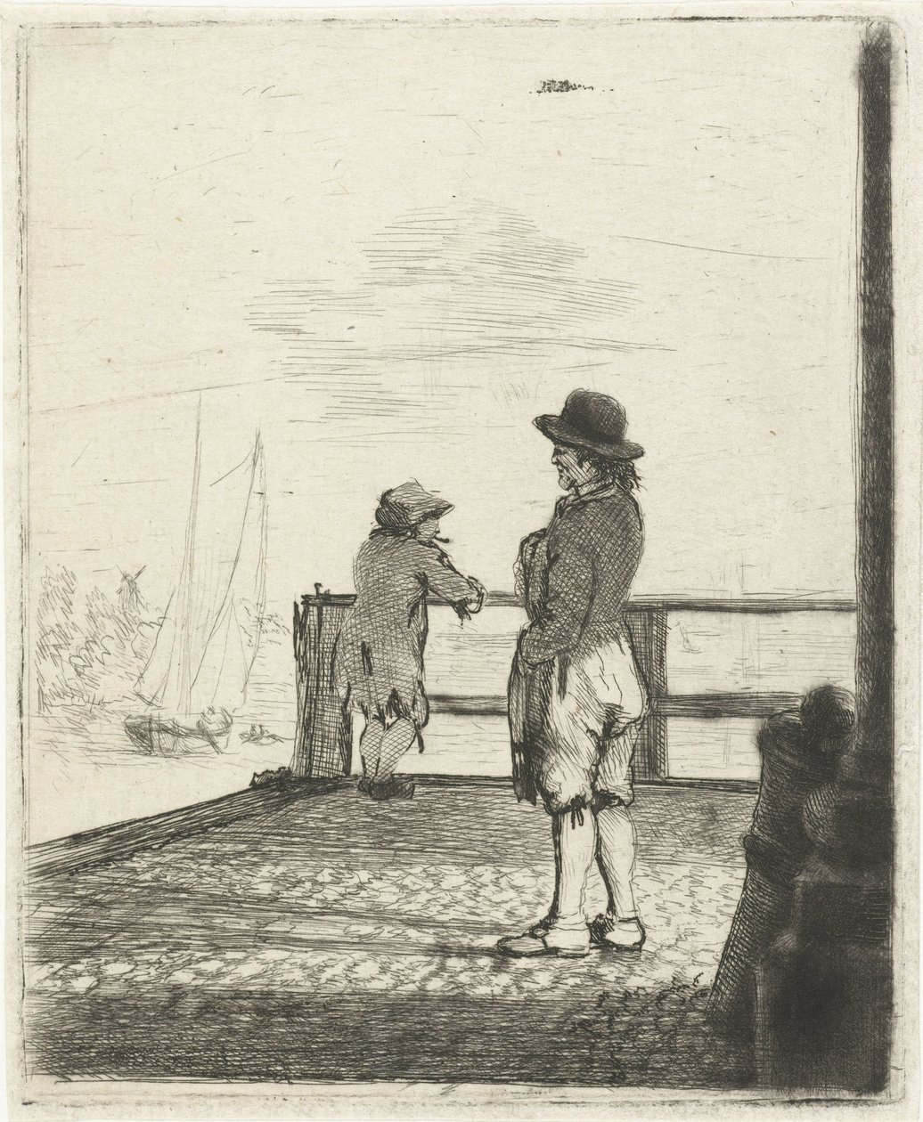 Zwei Matrosen warten im Hafen von Louis Bernard Coclers