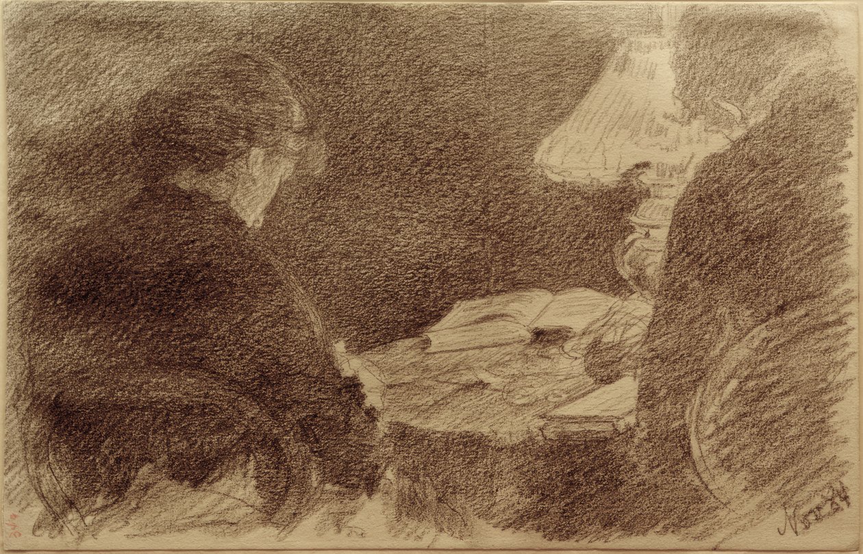 Mary und Emma Eysen unter einer Tischlampe von Louis Eysen