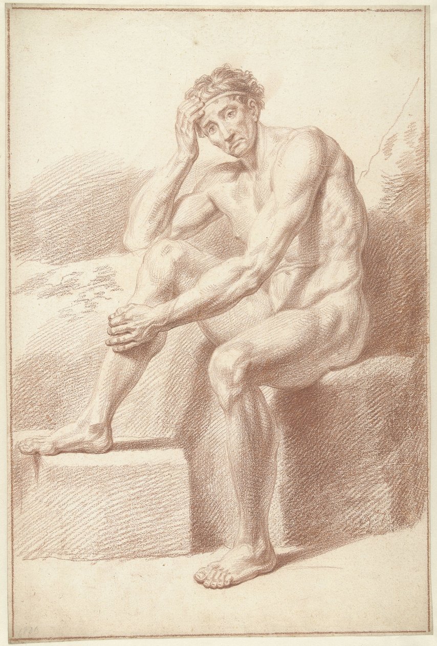 Männlicher Akt, sitzend mit angezogenen Knien von Louis Fabritius Dubourg