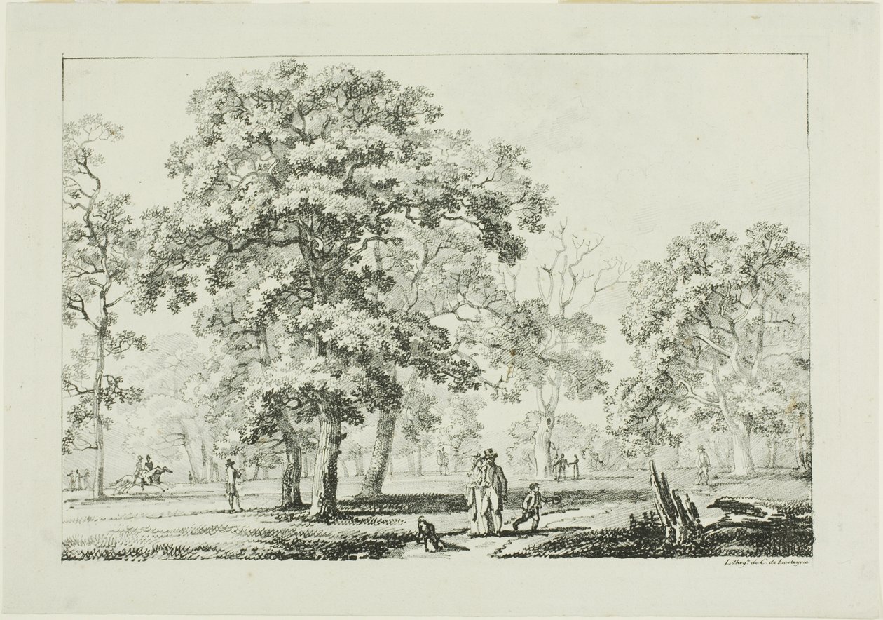 Menschen, die in einem Wald spazieren von Louis Pierre Baltard
