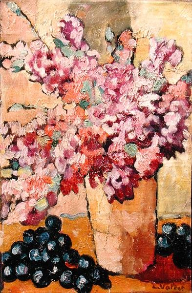 Stillleben mit Blumen und schwarzen Trauben von Louis Valtat