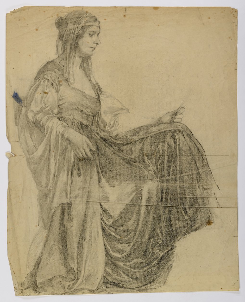 Ohne Titel (Sitzende drapierte weibliche Figur, Profil) von Louise Cox