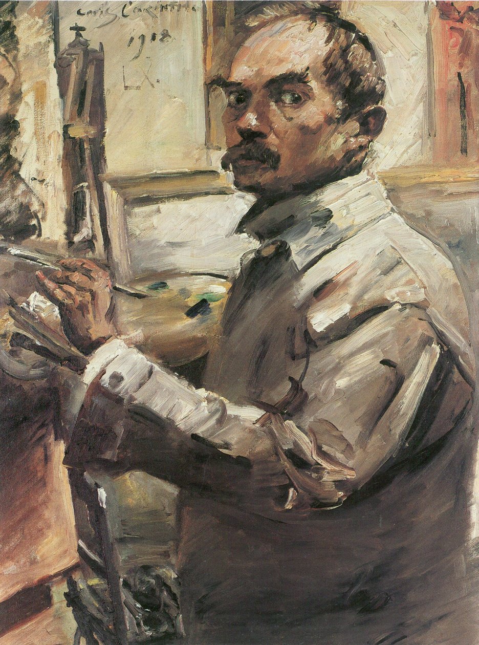 Selbstporträt im weißen Kittel von Lovis Corinth