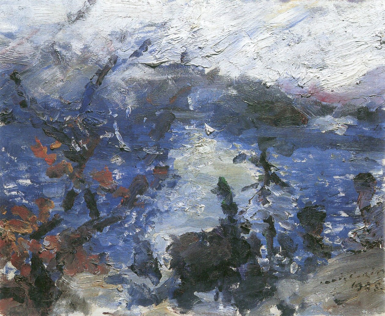 Walchensee, Berge in Wolken von Lovis Corinth