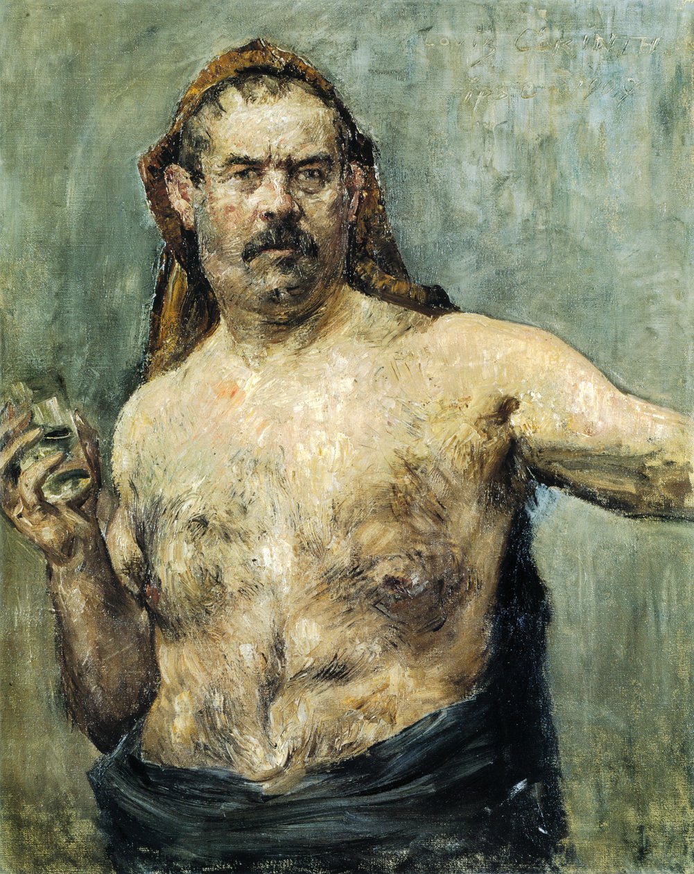 Selbstporträt mit Glas von Lovis Corinth