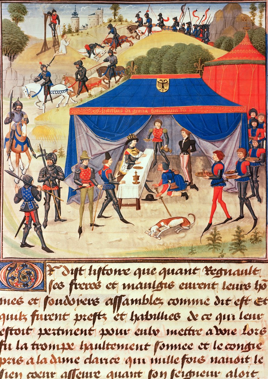 Renaud de Montauban und Karl der Große (742-814), aus dem Renaud de Montauban Zyklus von Loyset Liedet