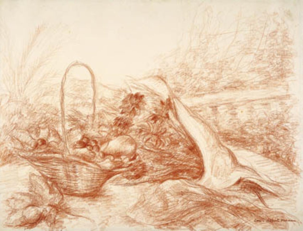 Stillleben mit Obstkorb und Blumenstrauß von Luc Albert Moreau