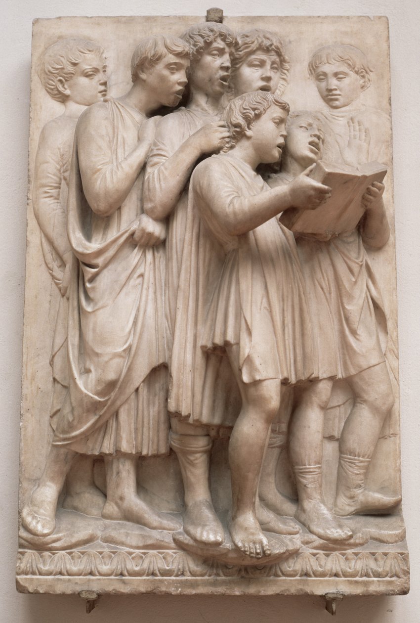 Singende Engel, Detail von der Cantoria, ca. 1432-38 (Marmor) von Luca Della Robbia
