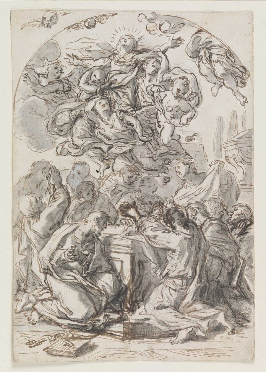 Mariä Himmelfahrt; verso- Kopf einer Frau und eines Kindes von Luca Giordano