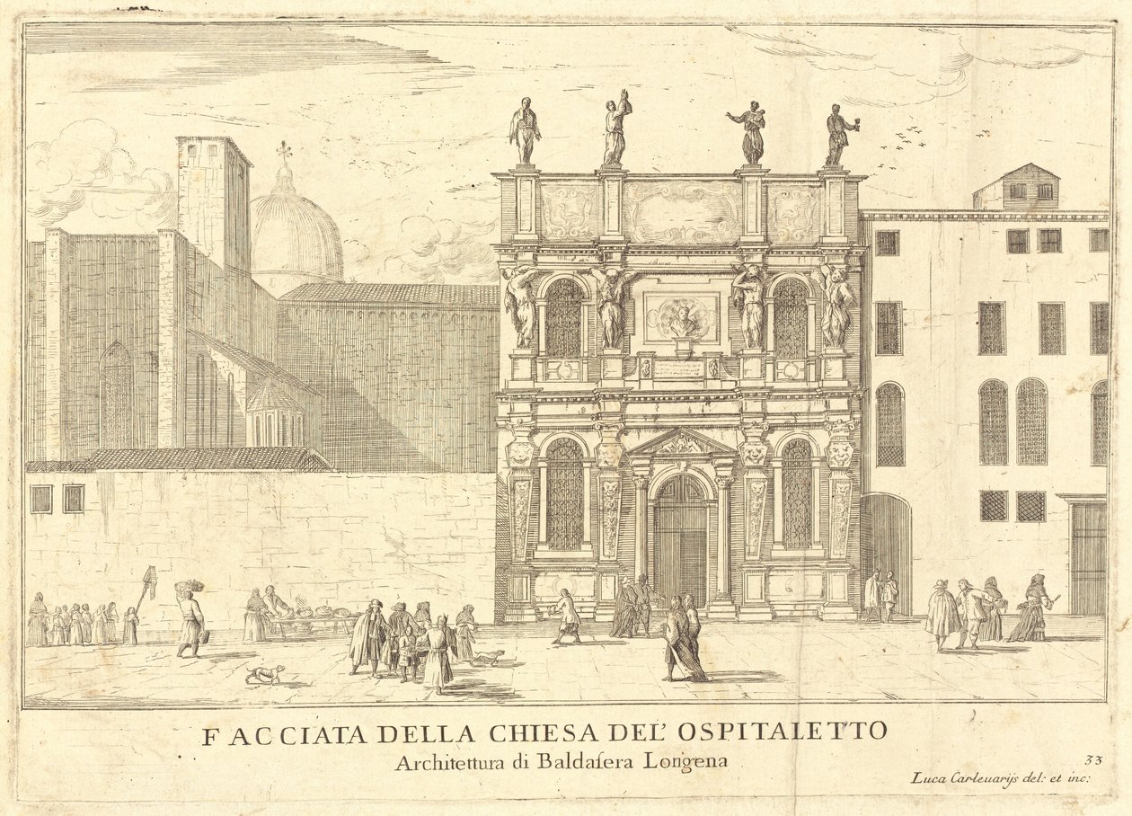 Fassade der Kirche des Ospitaletto (Platte 33) von Luca Carlevariis
