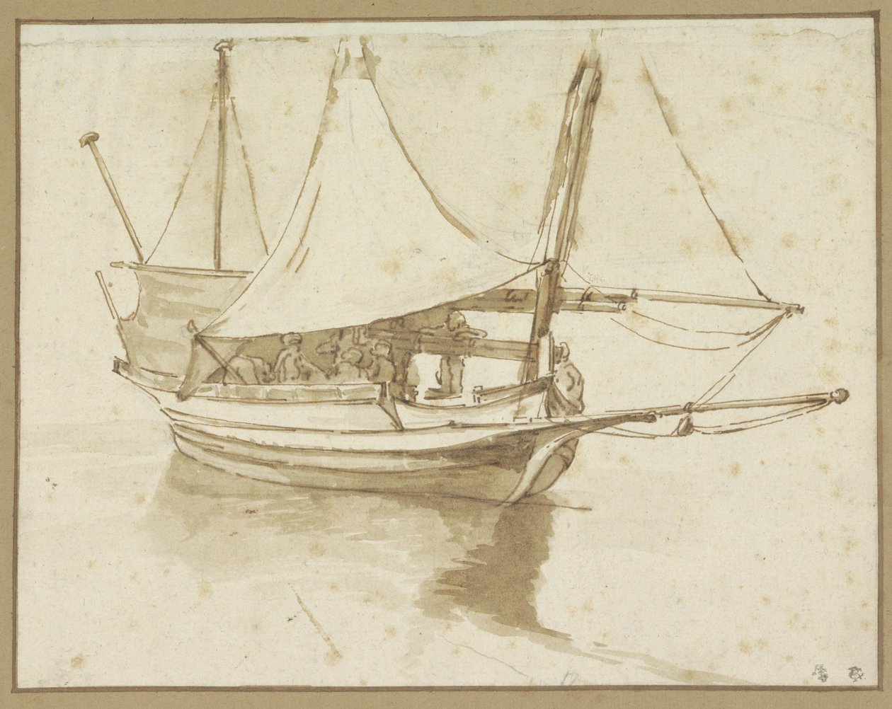 Zweimaster mit gerefftem Segel von Luca Carlevarijs (possibly)