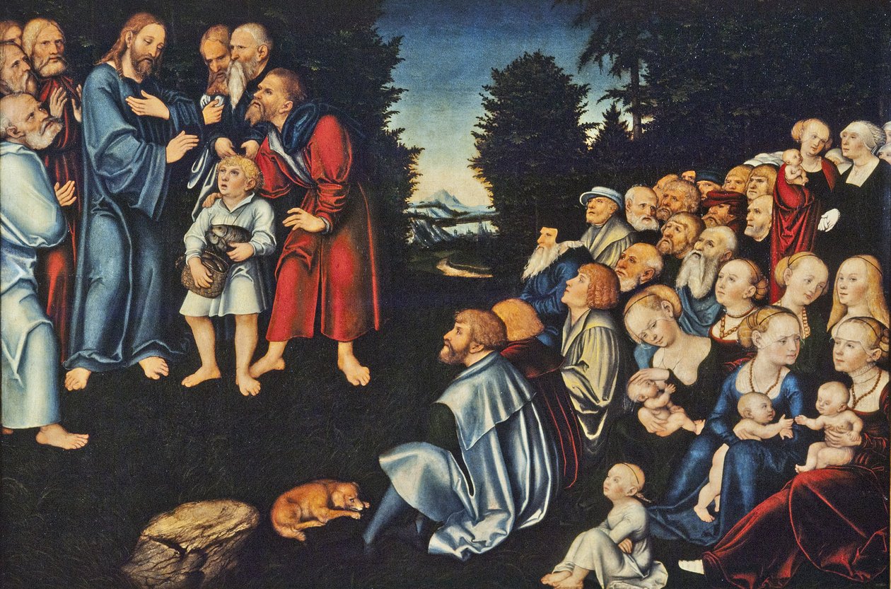 Das Wunder der fünf Brote und zwei Fische von Lucas Cranach the Elder