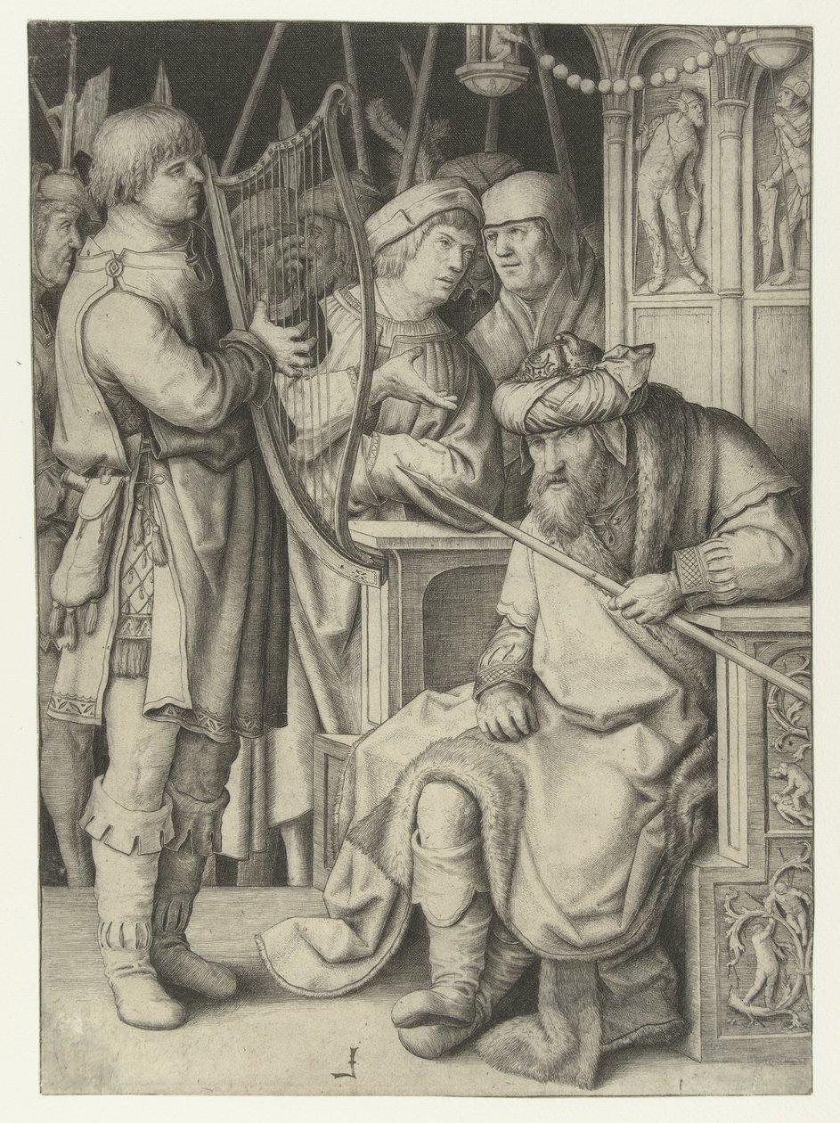 David spielt Harfe für Saul von Lucas van Leyden