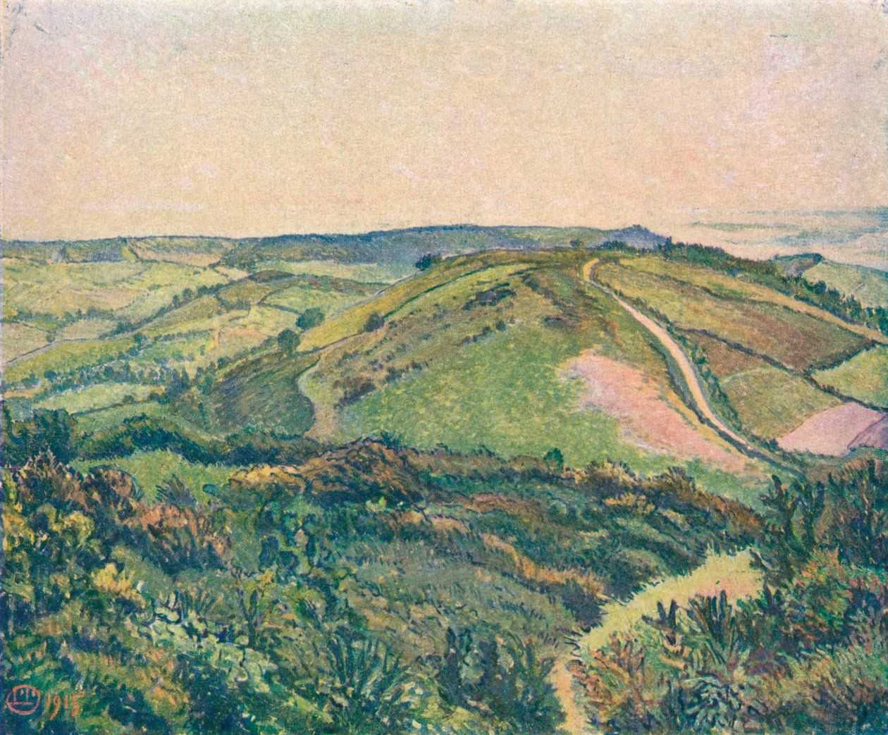 Blick vom Hügel, Fischteich, ca. 1913 von Lucien Pissaro
