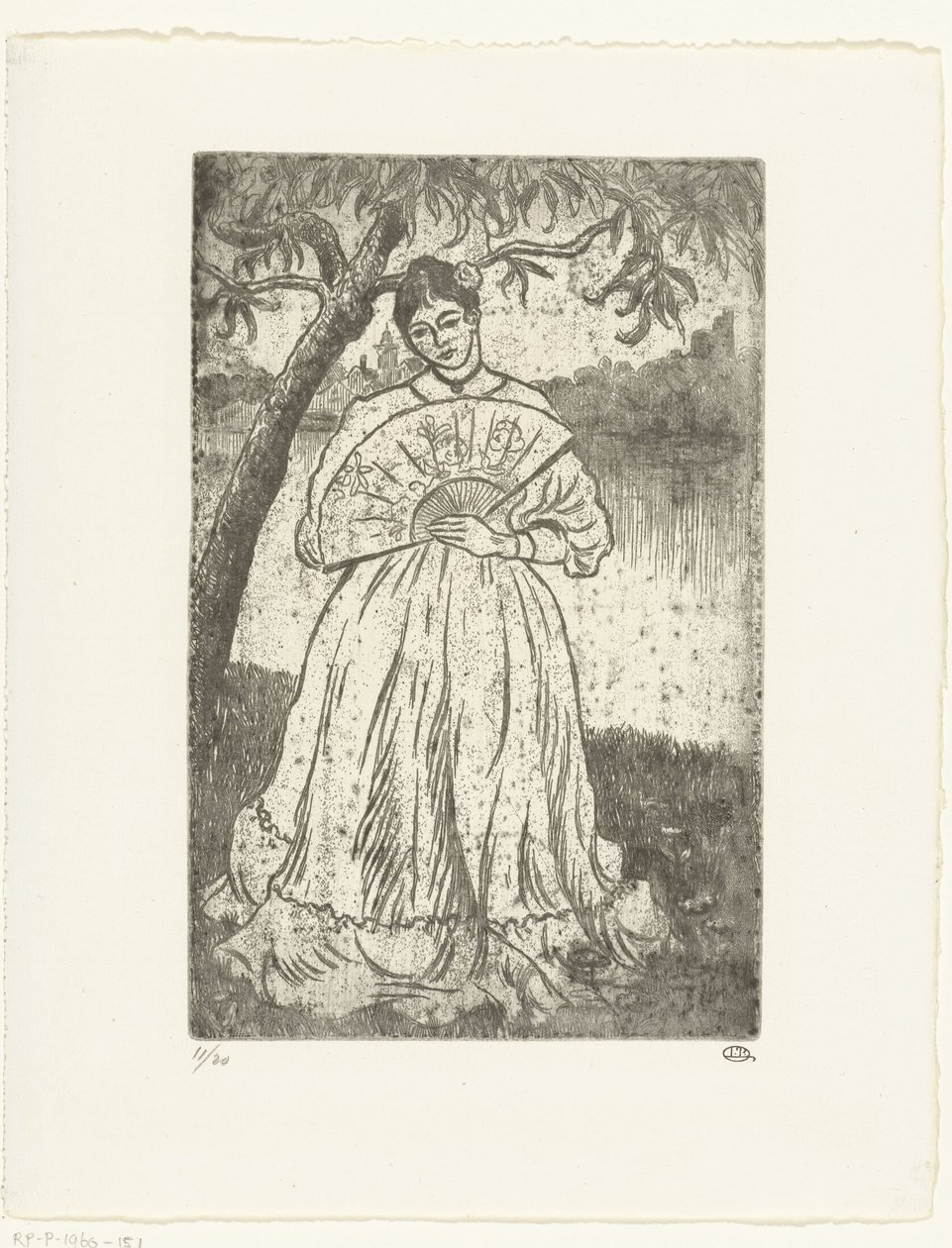 Frau mit Fächer von Lucien Pissarro