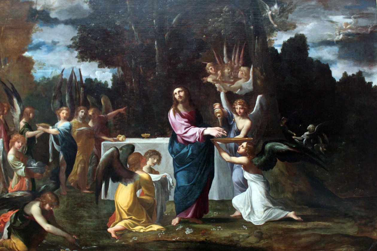 Jesus in der Wüste, von Engeln bedient von Ludovico Carracci