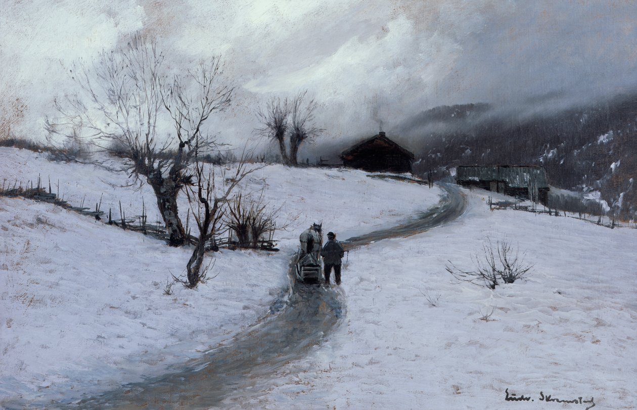 Mann mit Pferd und Schlitten von Ludvig Skramstad