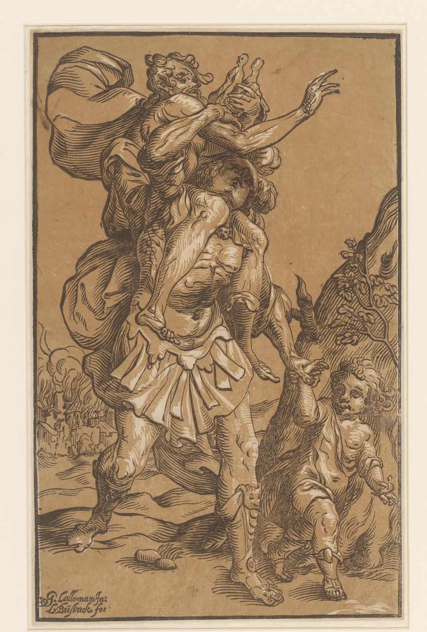 Aeneas trägt seinen Vater aus Troja von Ludwig Businck