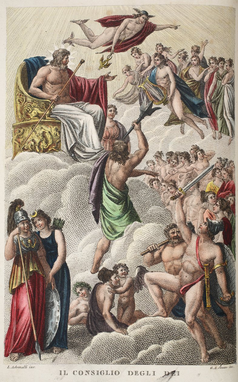 Rat der Götter oder Il Consiglio Degli Dei, Buch I, Illustration aus Ovids Metamorphosen, Florenz, 1832 von Luigi Ademollo