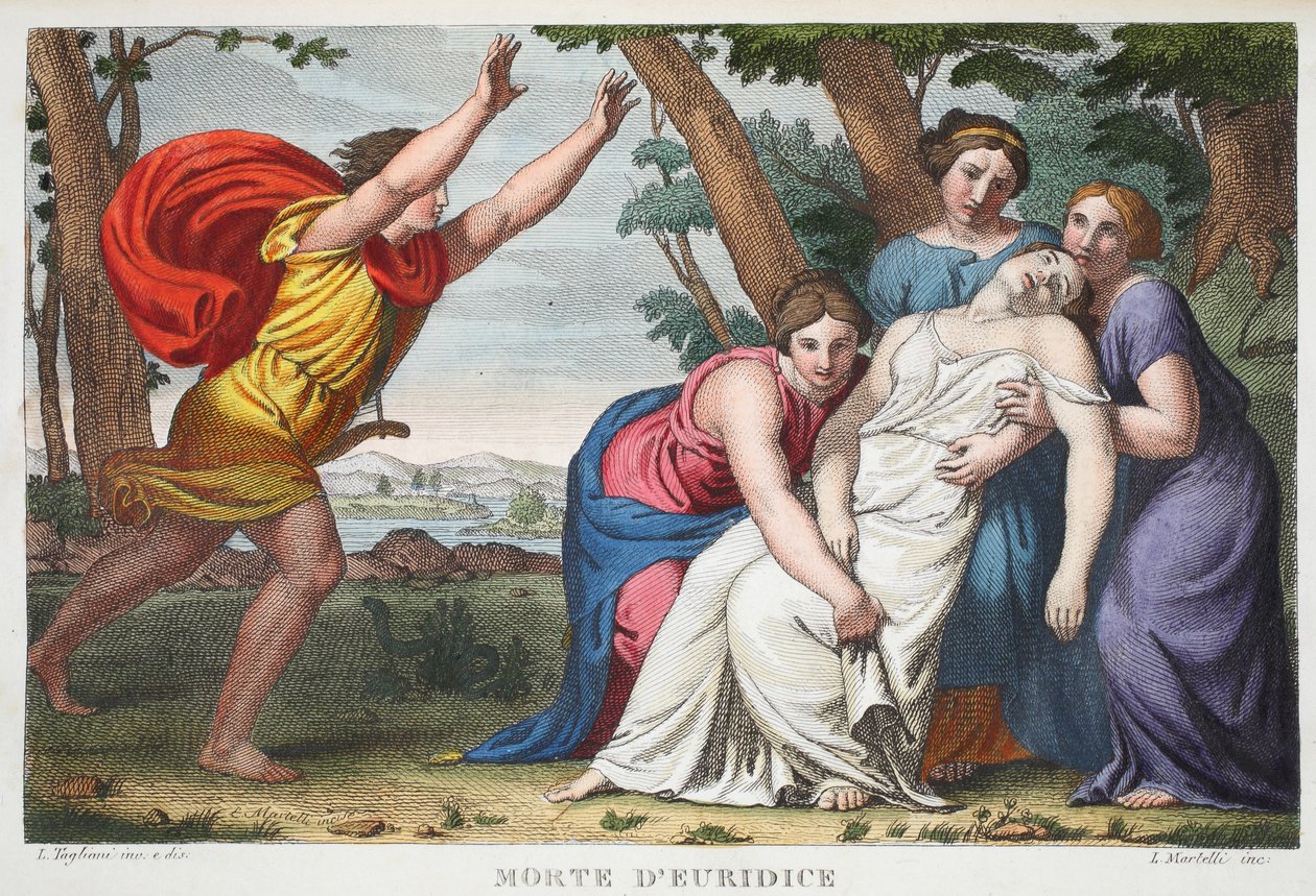 Tod von Eurydike, Buch X, Illustration aus Ovids Metamorphosen, Florenz, 1832 von Luigi Ademollo