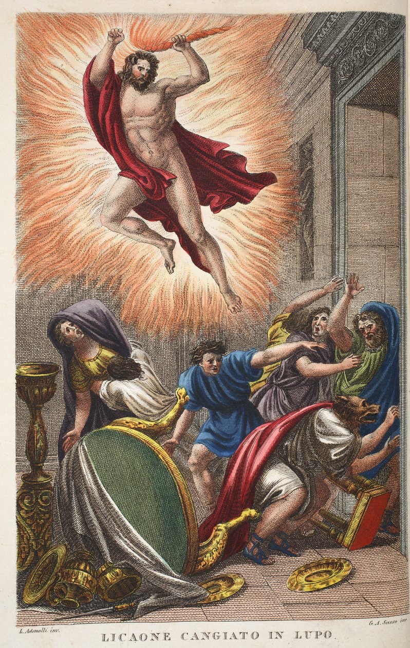 Lycaon wird in einen Wolf verwandelt, Illustration aus Ovids Metamorphosen, Florenz, 1832 von Luigi Ademollo