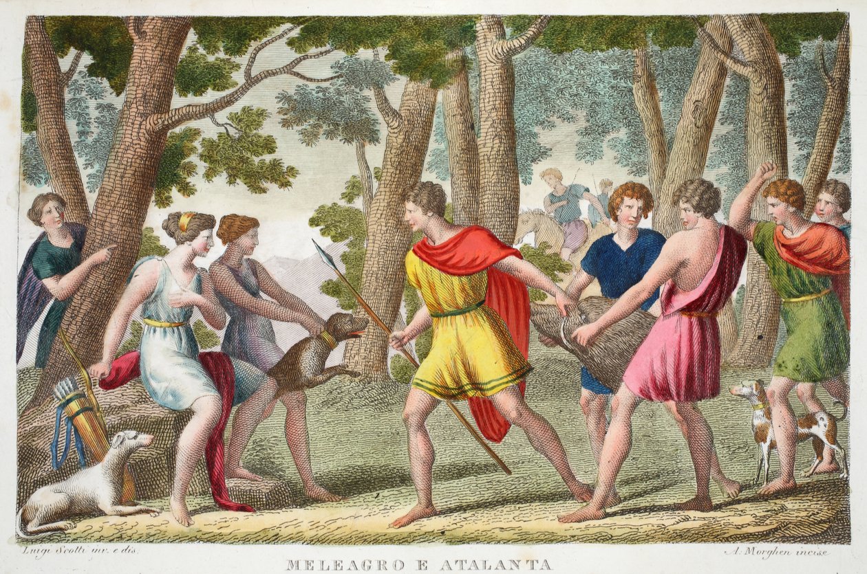 Meleager und Atalanta, Buch VIII, Illustration aus Ovids Metamorphosen, Florenz, 1832 von Luigi Ademollo