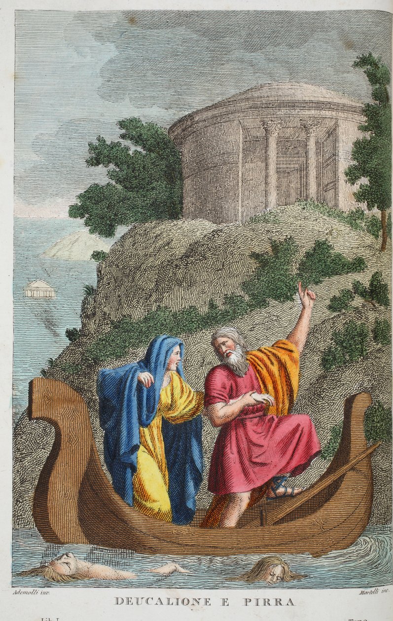 Pyrrha und Deukalion, Illustration aus Ovids Metamorphosen, Florenz, 1832 von Luigi Ademollo