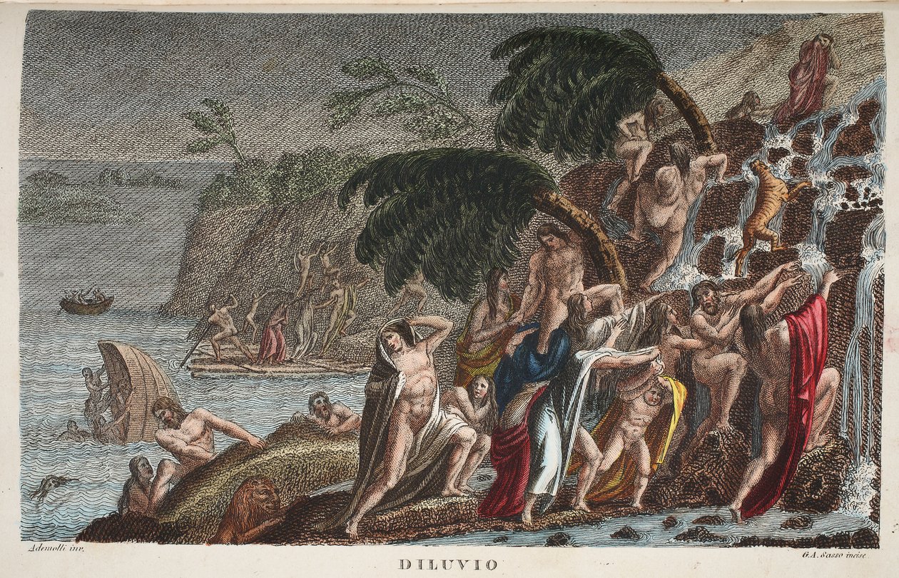 Die Flut oder Diluvio, Buch I, Illustration aus Ovids Metamorphosen, Florenz, 1832 von Luigi Ademollo