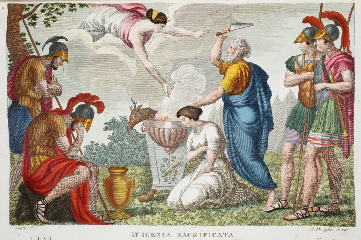 Das Opfer der Iphigenie oder Ifigenia Sacrificata, Buch XII, Illustration aus Ovids Metamorphosen, Florenz, 1832 von Luigi Ademollo