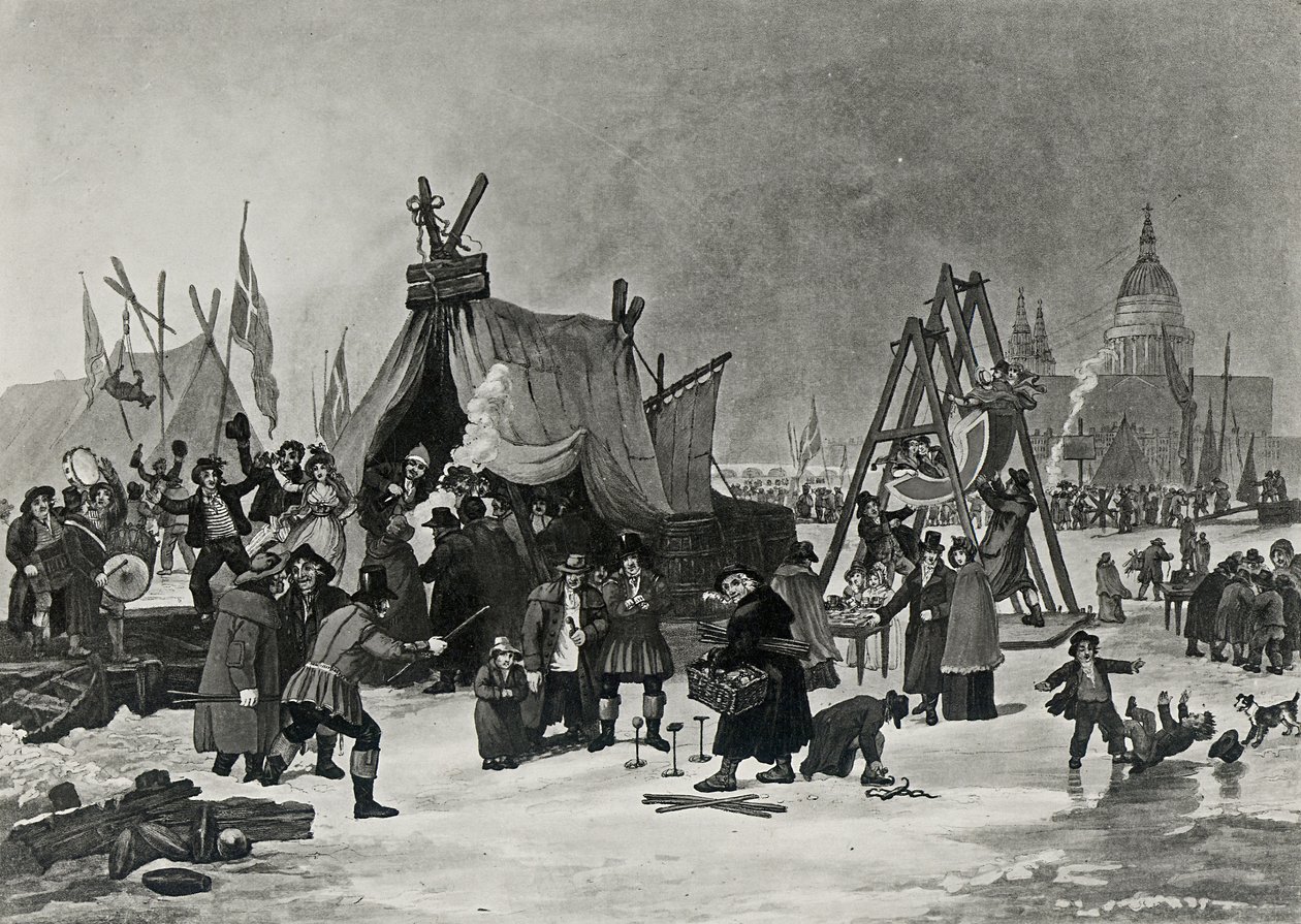 Der Jahrmarkt auf der Themse, 4. Februar 1814, graviert von Reeve von Luke Clennell