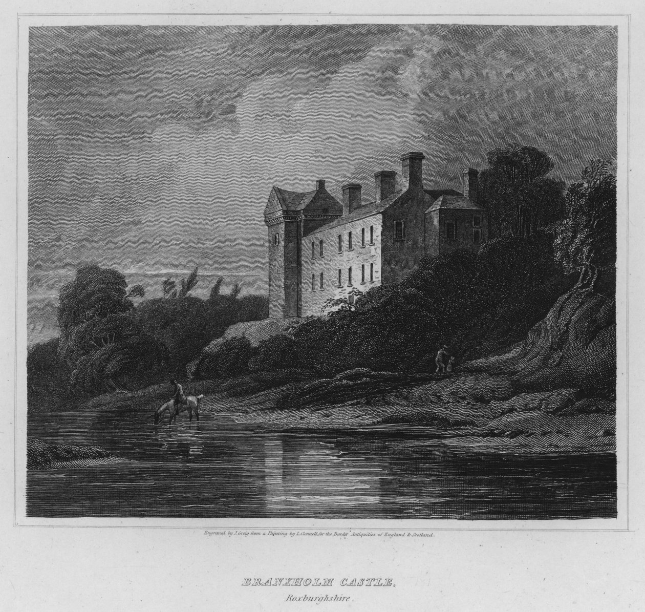 Branxholm Castle, Roxburghshire (Gravur) von Luke (after) Clennell