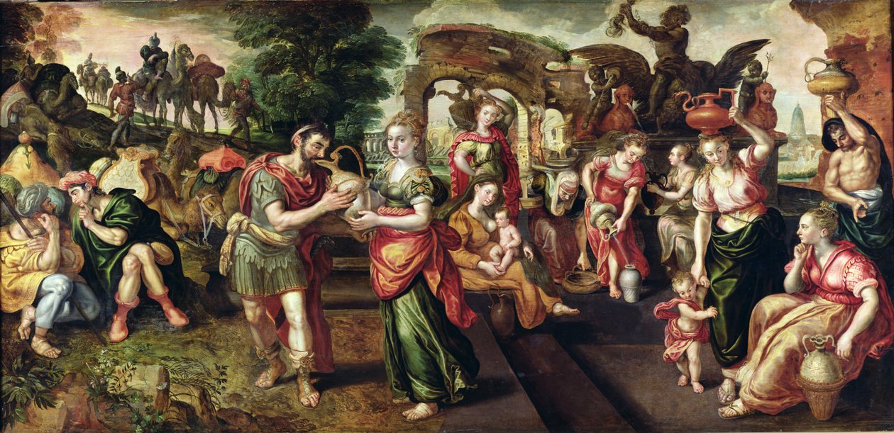 Eliezer und Rebekka am Brunnen, 1562 von Maarten de Vos