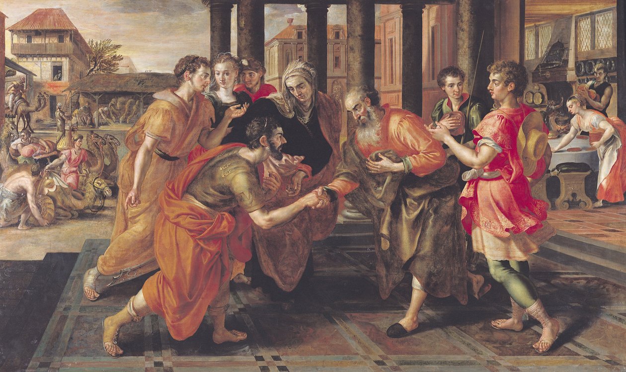 Laban stellt Eliezer seinem Vater vor, 1562 von Maarten de Vos