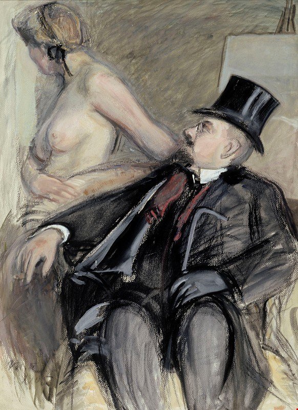Arne Cederholm mit einem Modell von Magnus Enckell