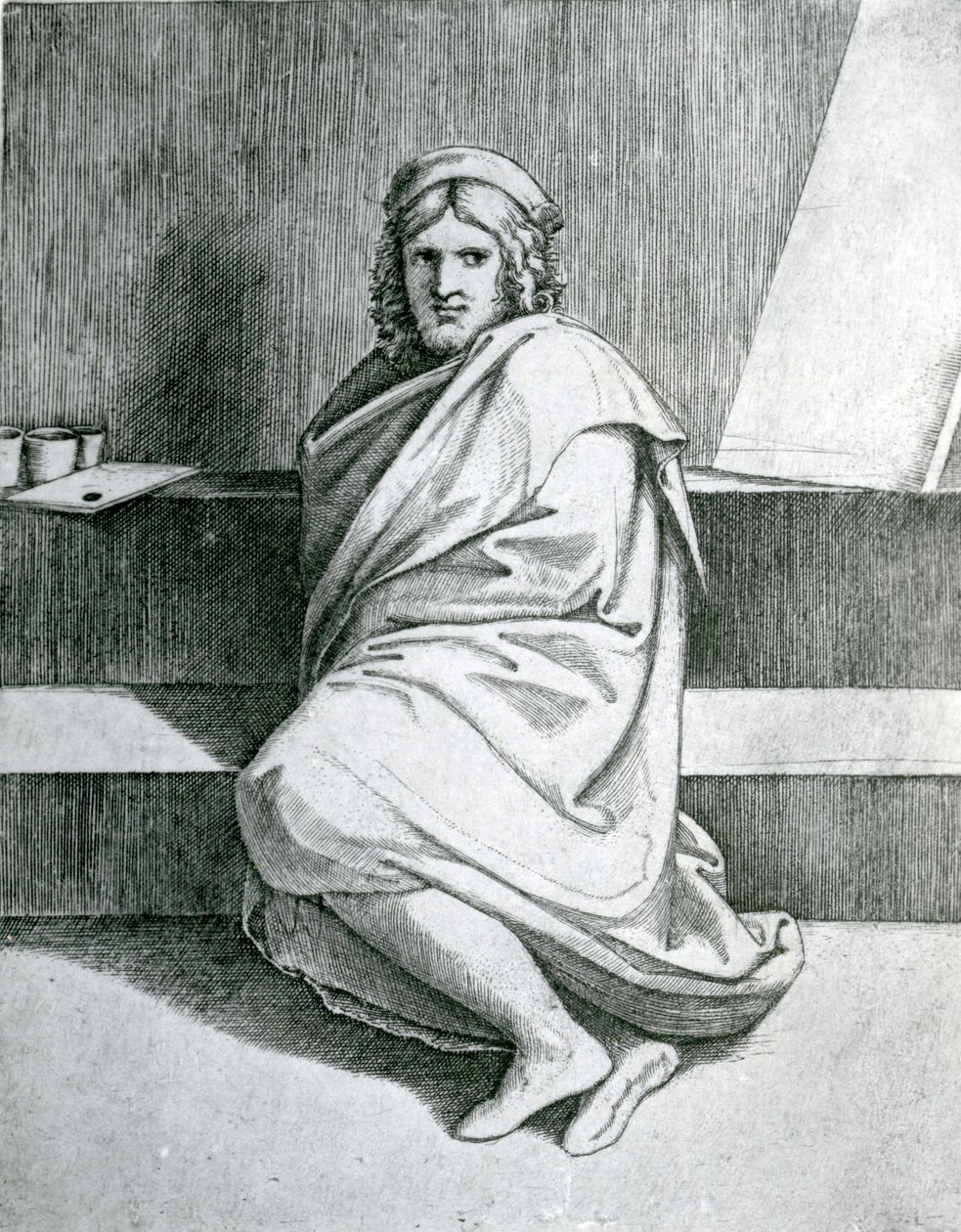Raphael in einem Umhang, ca. 1520 von Marcantonio Raimondi