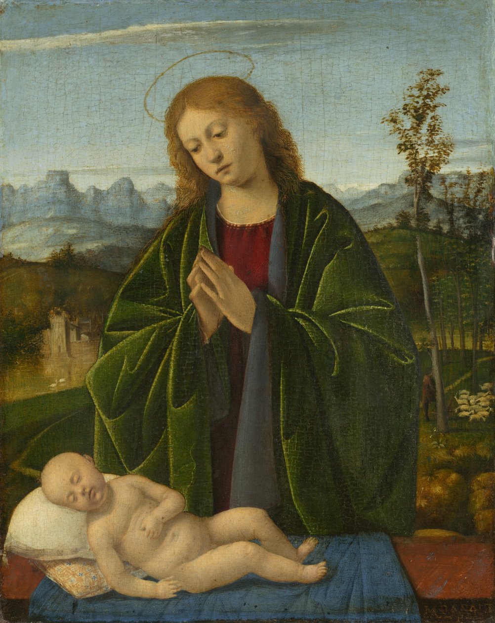 Madonna, die das Kind anbetet von Marco Basaiti