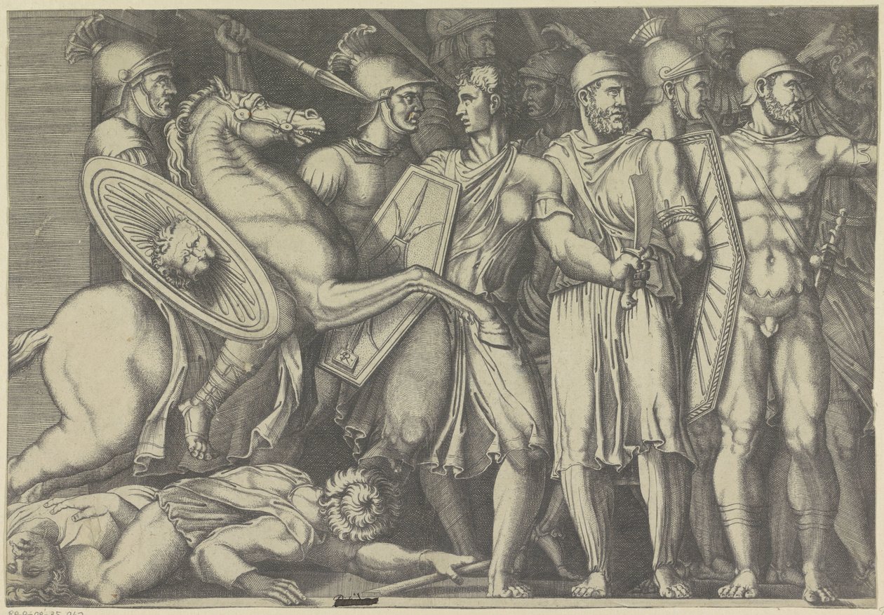 Trajan kämpft mit Daciern von Marco Dente (attributed to)