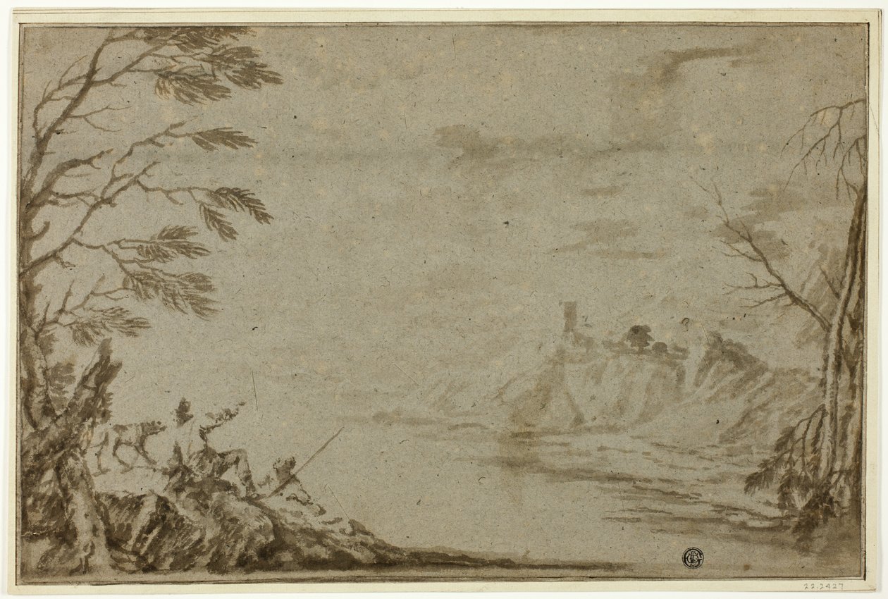 Jäger mit Hund am Fluss von Marco Ricci