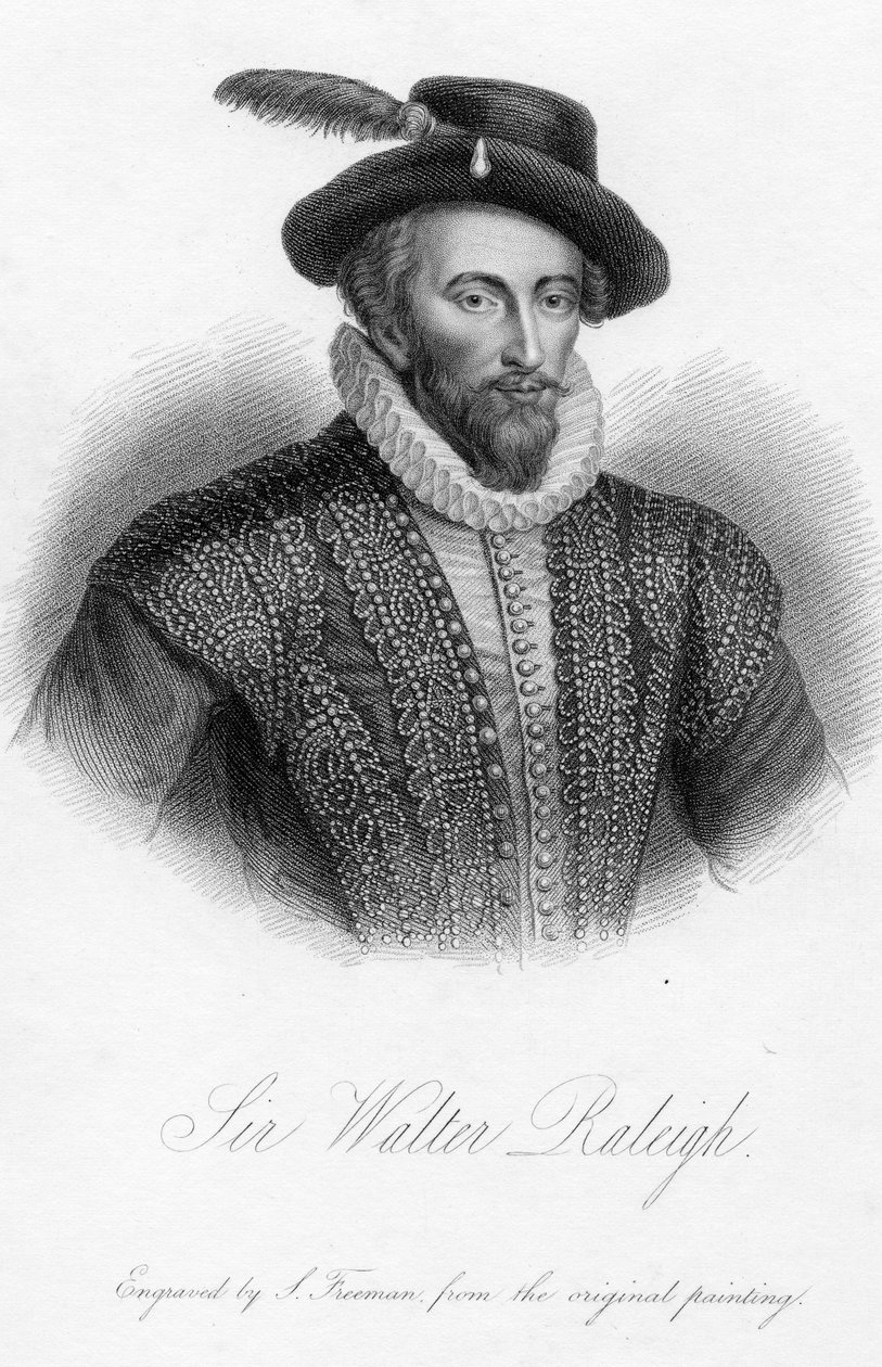 Sir Walter Raleigh, Druck von S. Freeman von Marcus Garret Gheeraerts the Younger