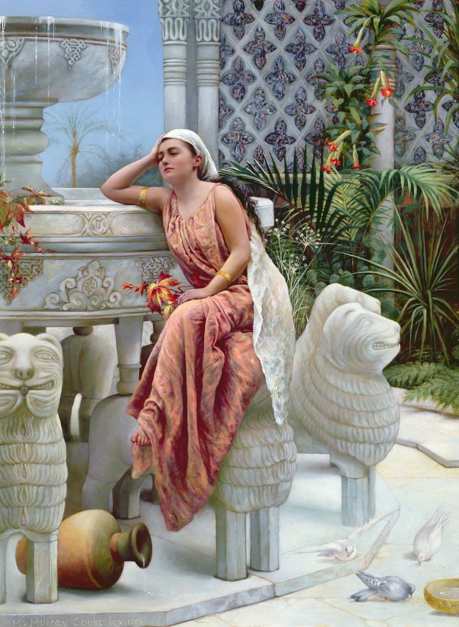 Ein ruhiger Moment am Löwenbrunnen in der Alhambra, Spanien, 1894 von Margaret Murray Cookesley